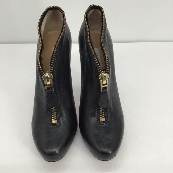 Diane Von Furstenberg Camilla Zipper Leather Booties Black Career Size 7.5 - Picture 4 of 12